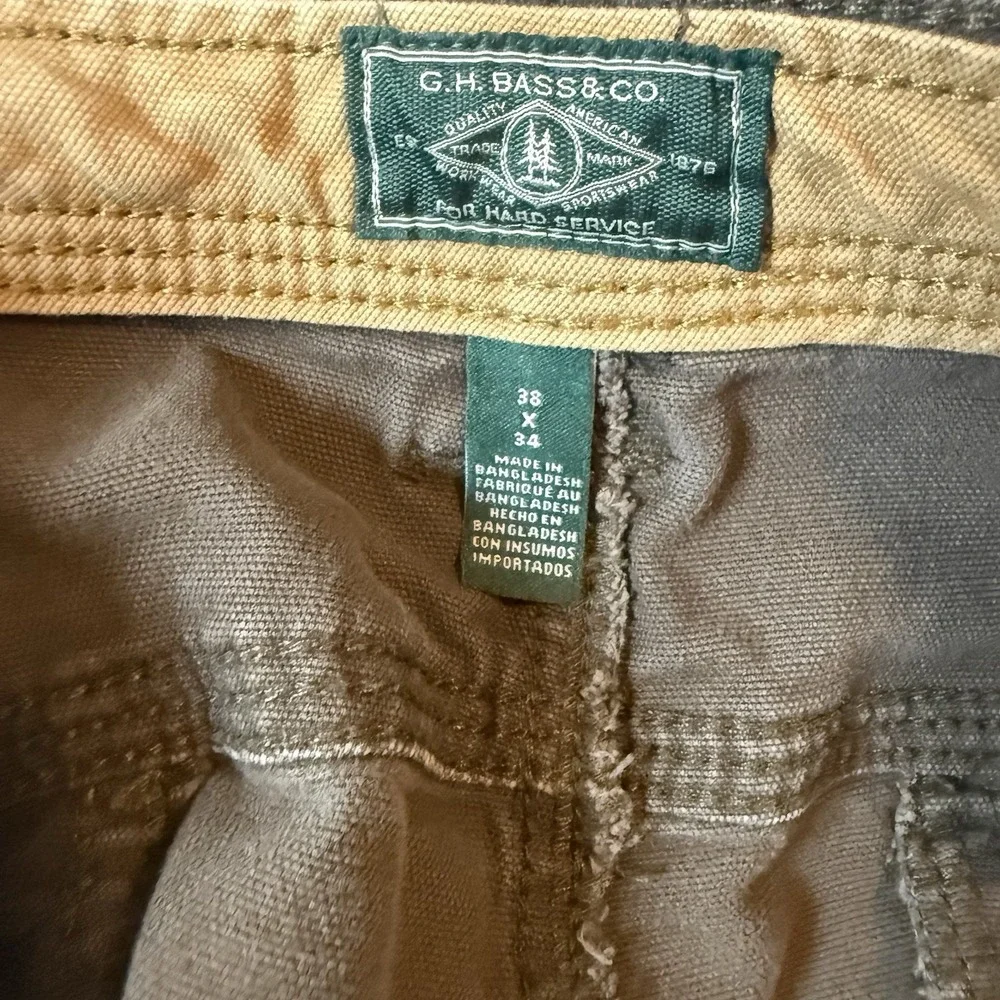 GH Bass Co Brown Canvas Hard Service Pants Men's 38x34 Outdoors Utility Workwear